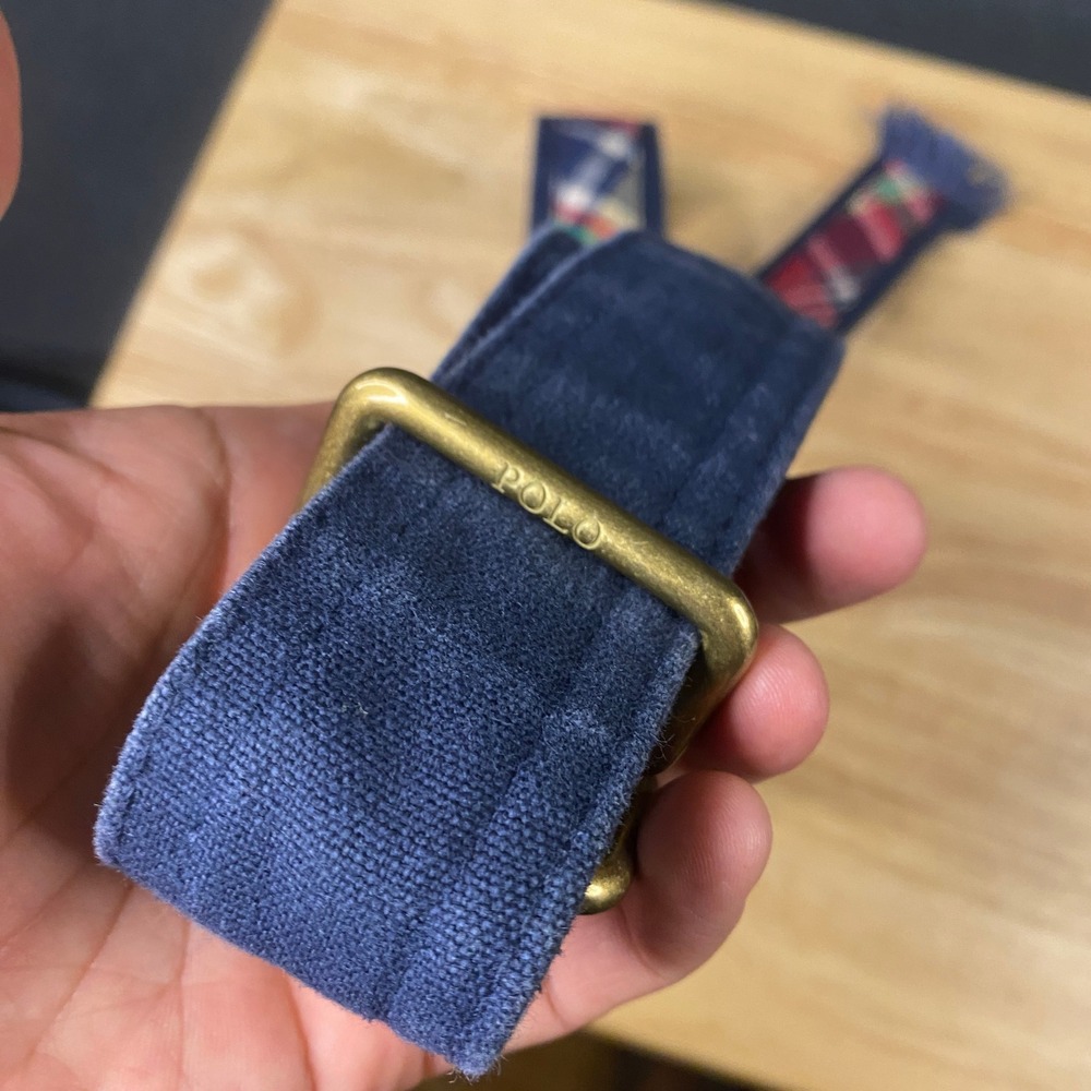 Polo Ralph Lauren Belt Womens One Size Navy Blue Plaid Patchwork Preppy Canvas